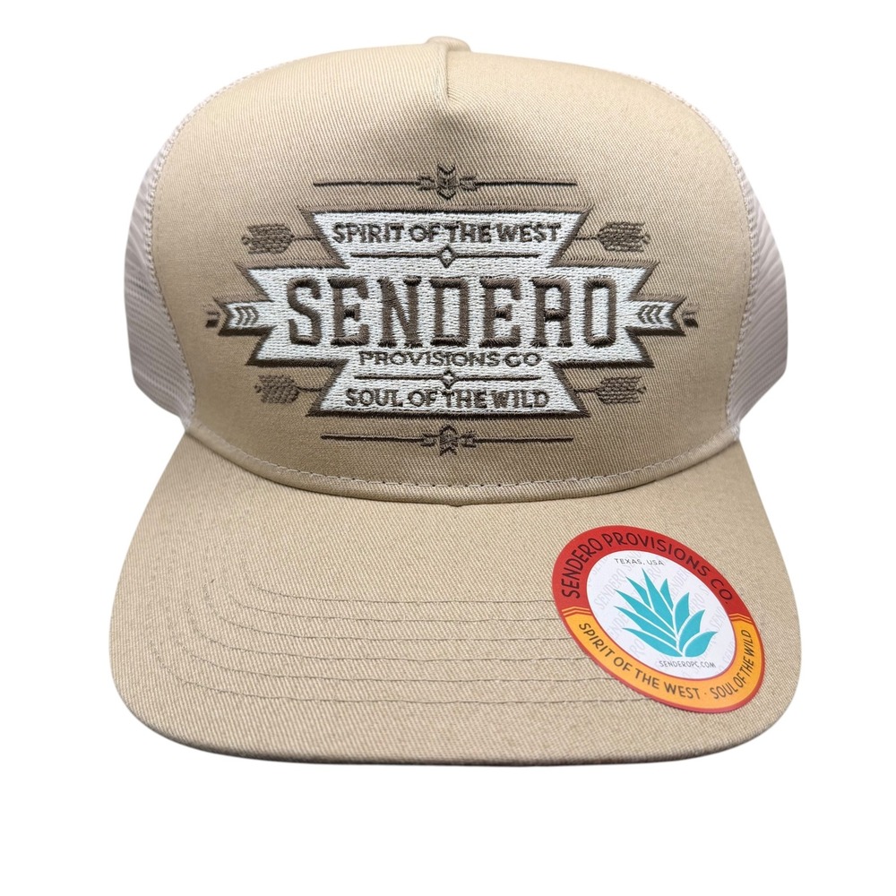 Sendero Provisions Co Mens Trucker Hat Spirit of the West Mesh Snapback Tan OSFM